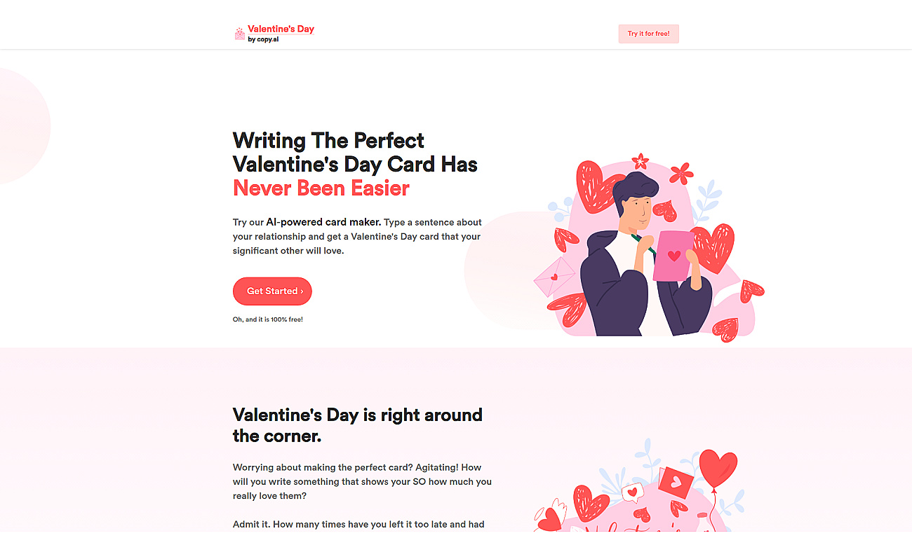 Valentine’s Day Card Writer by CopyAI