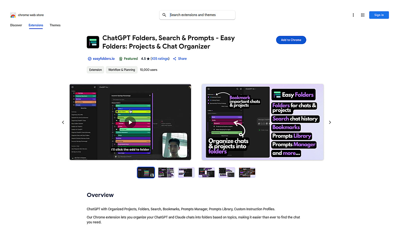 Easy Folders - ChatGPT & Claude Organizer