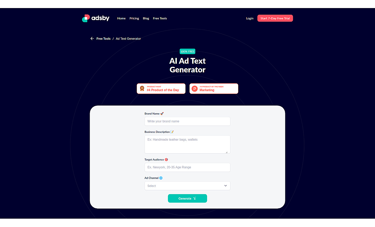 Adsby's Free AI Ad Text Generator
