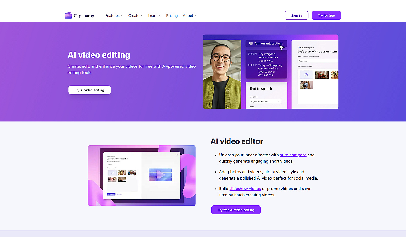 AI Video Editing | Clipchamp