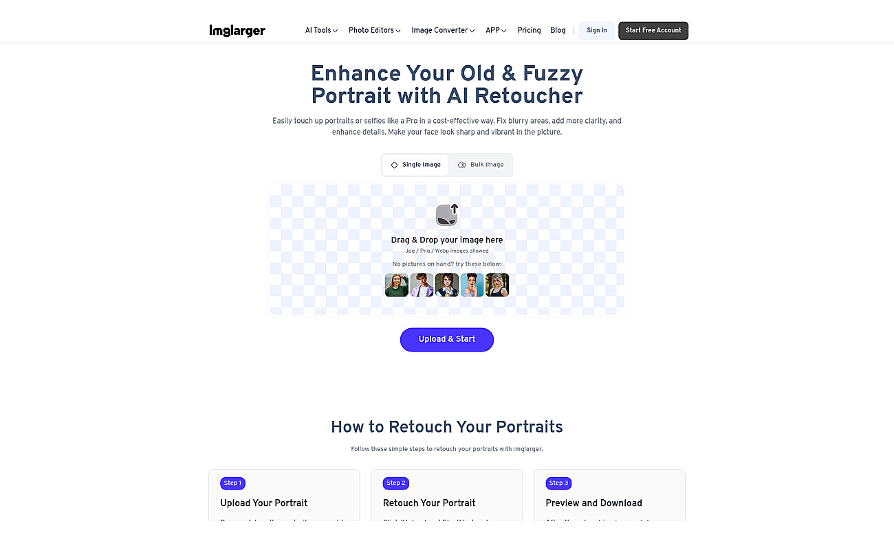 AI Face Retouch on AI Image Enlarger screenshot