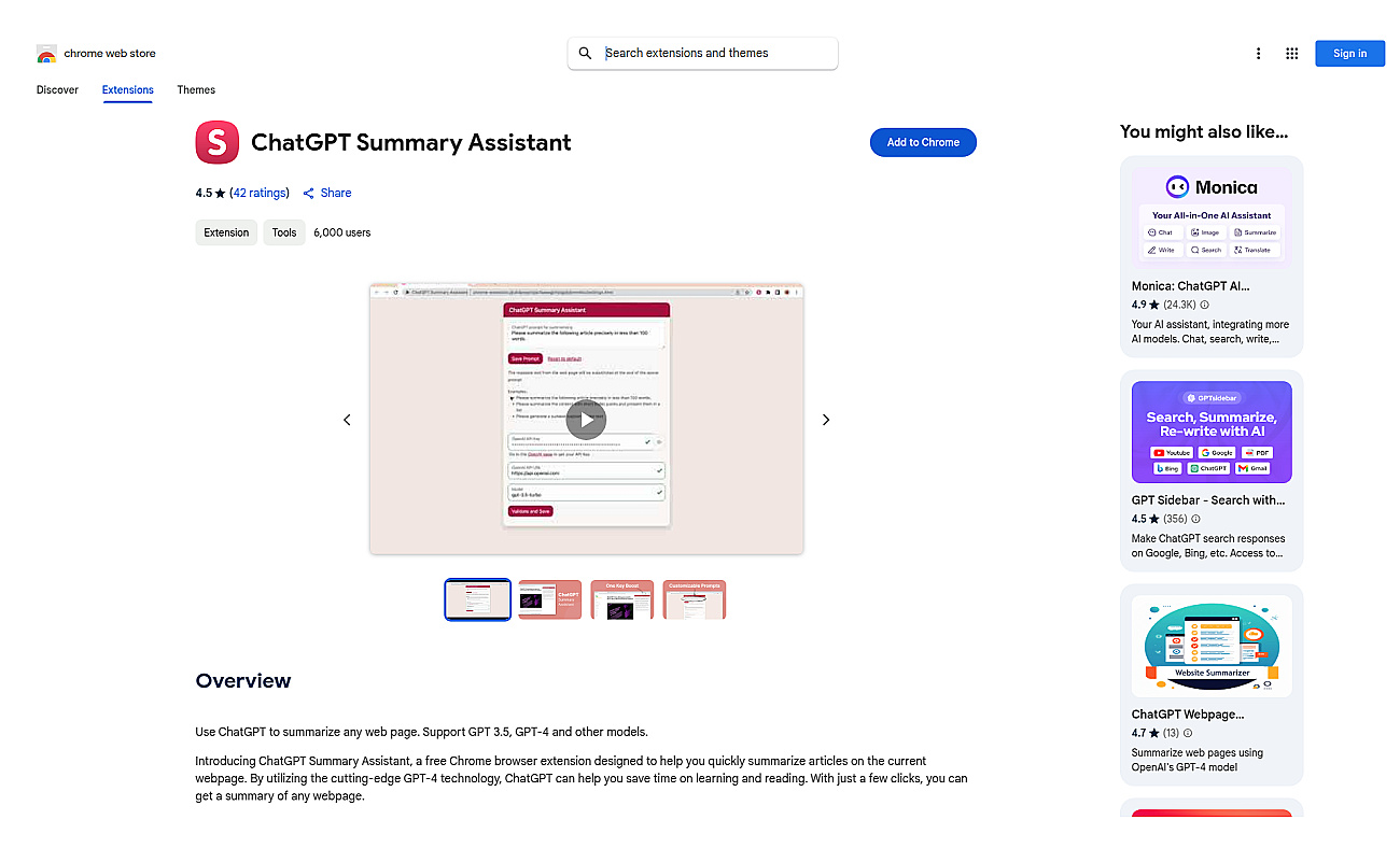 ChatGPT Summary Assistant screenshot