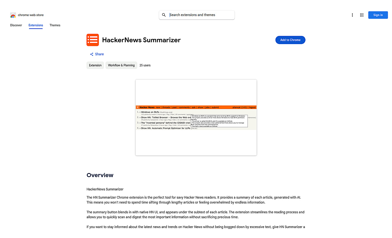 HackerNews Summarizer screenshot