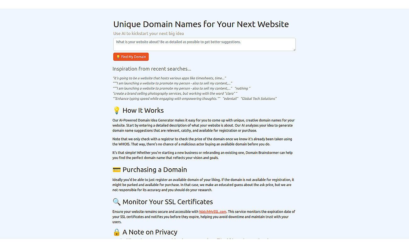 Domain Brainstormer screenshot