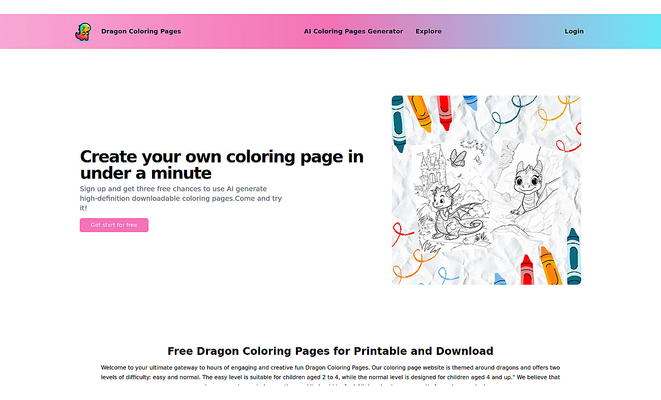 Dragon coloring pages screenshot