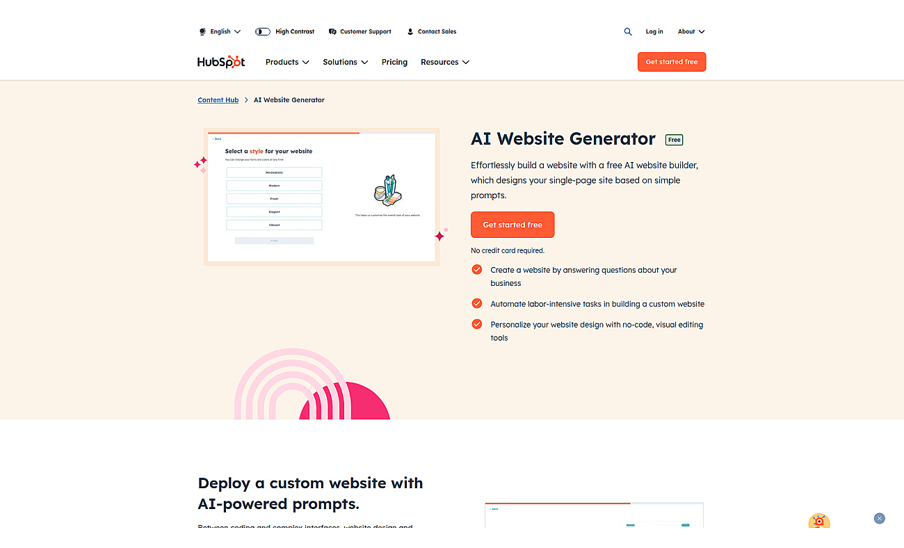 AI Website Generator | HubSpot screenshot