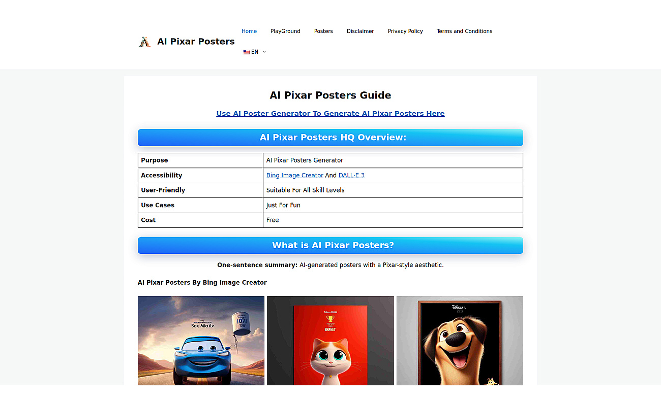AI Pixar Posters screenshot