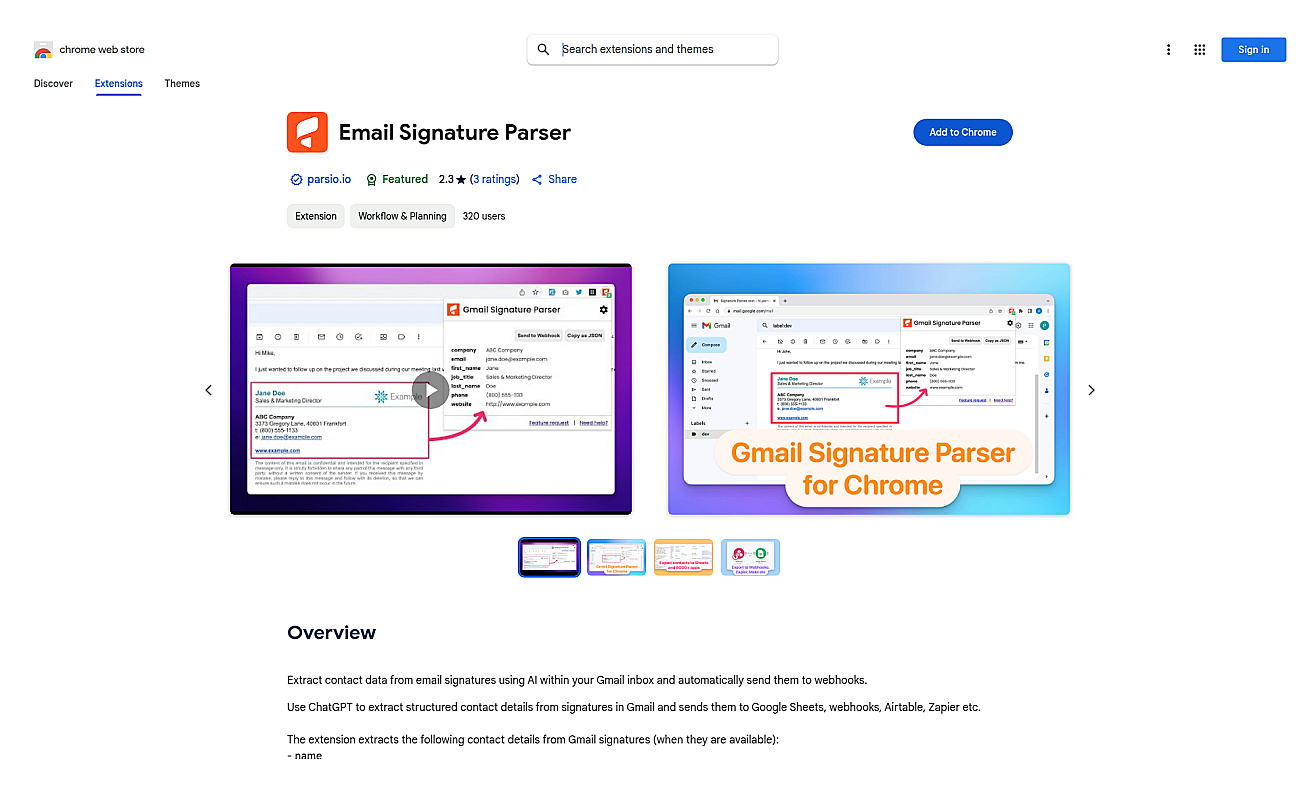 Email Signature Parser screenshot