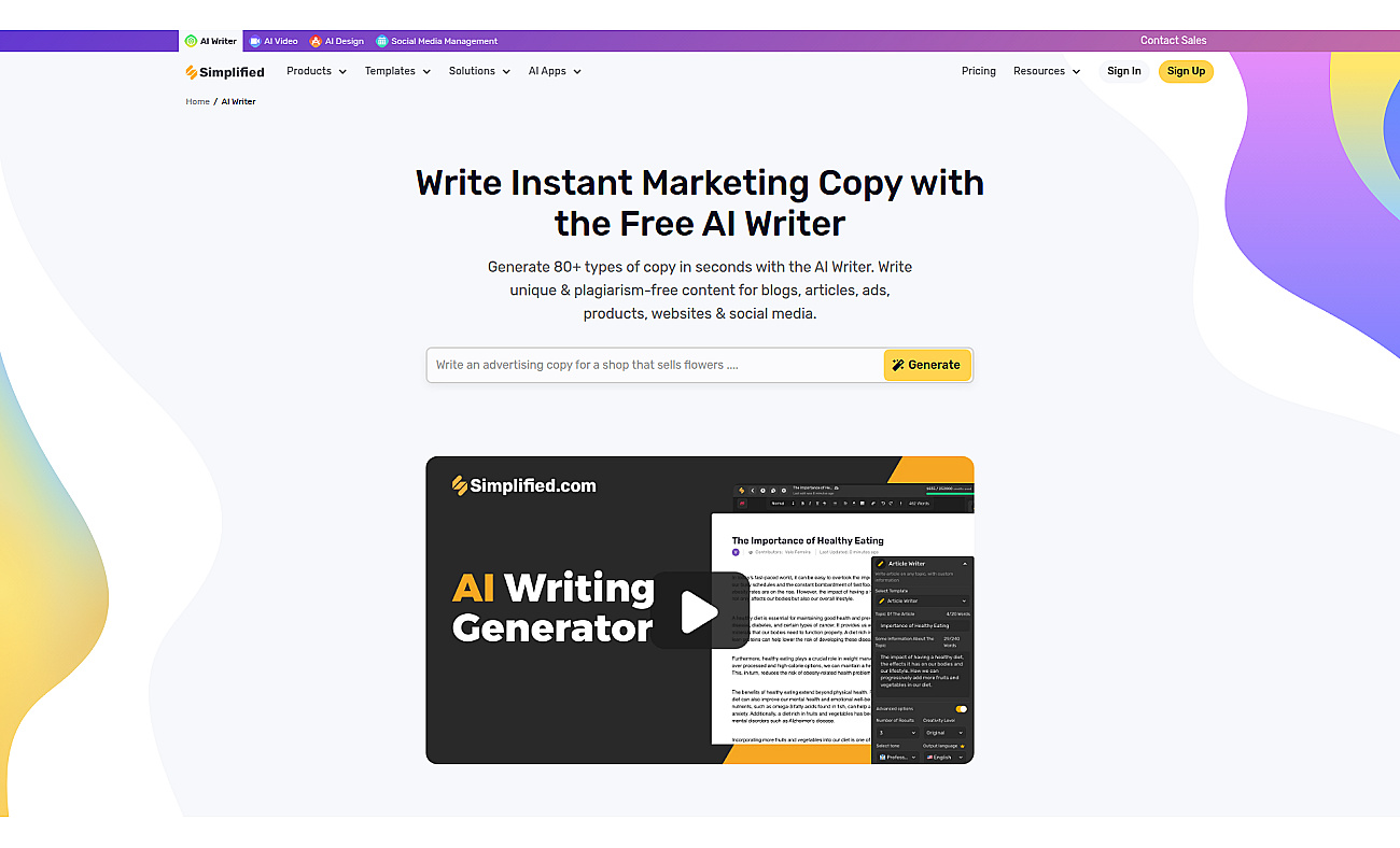 Simplified AI Writer screenshot