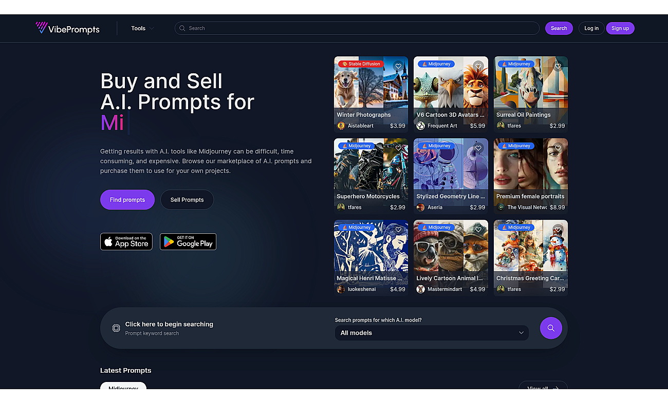 VibePrompts.com screenshot