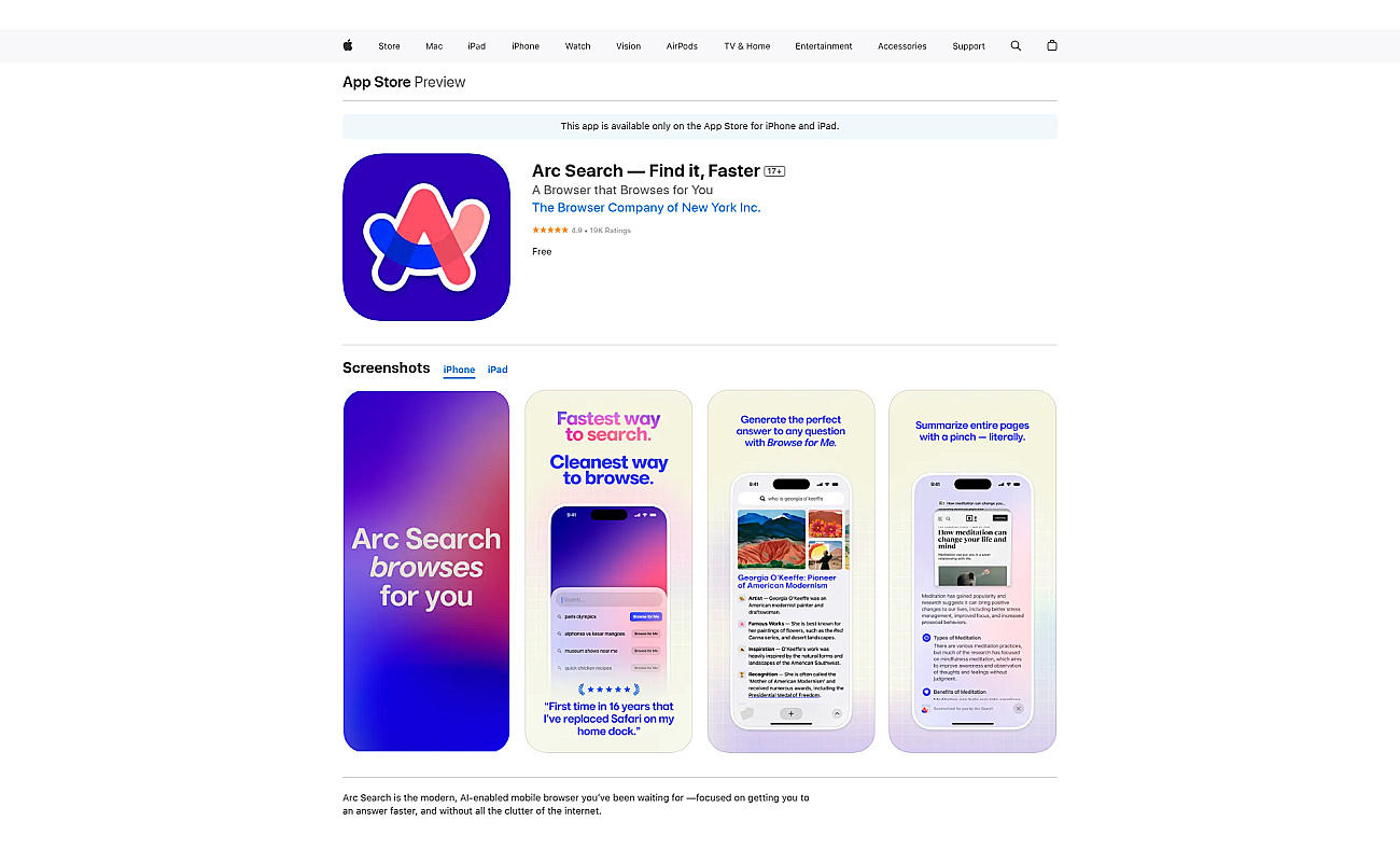 Arc Search screenshot