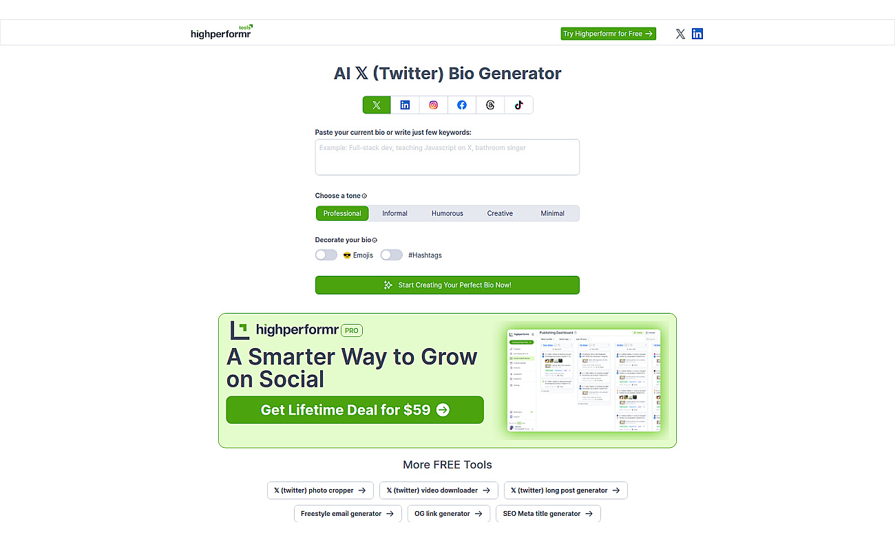 HighPerformer Social Bio screenshot