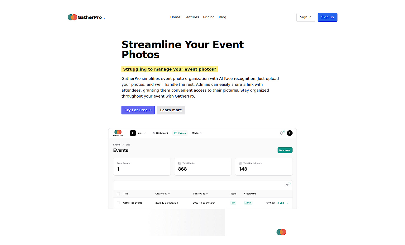 Gatherpro.events screenshot