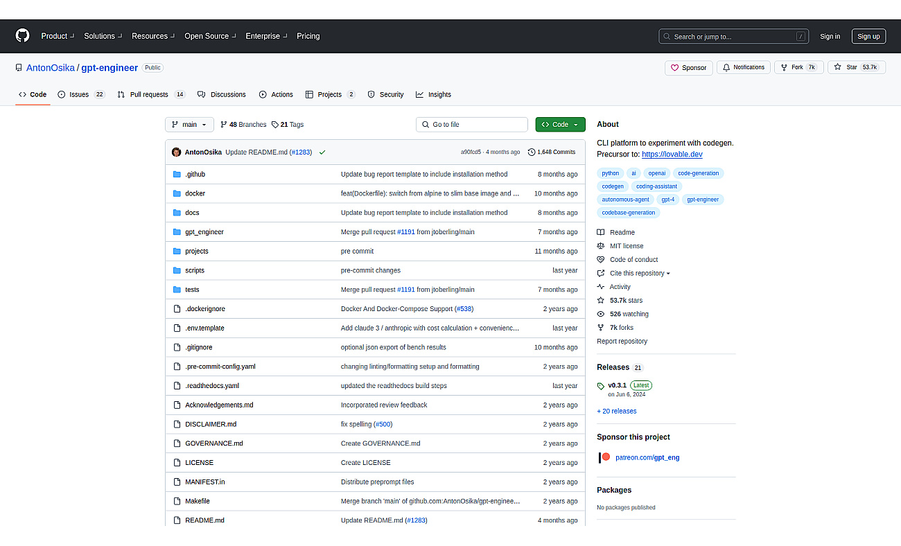 GPTEngineer screenshot