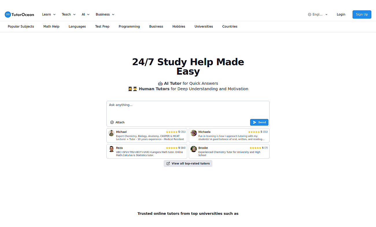 tutorocean.com screenshot