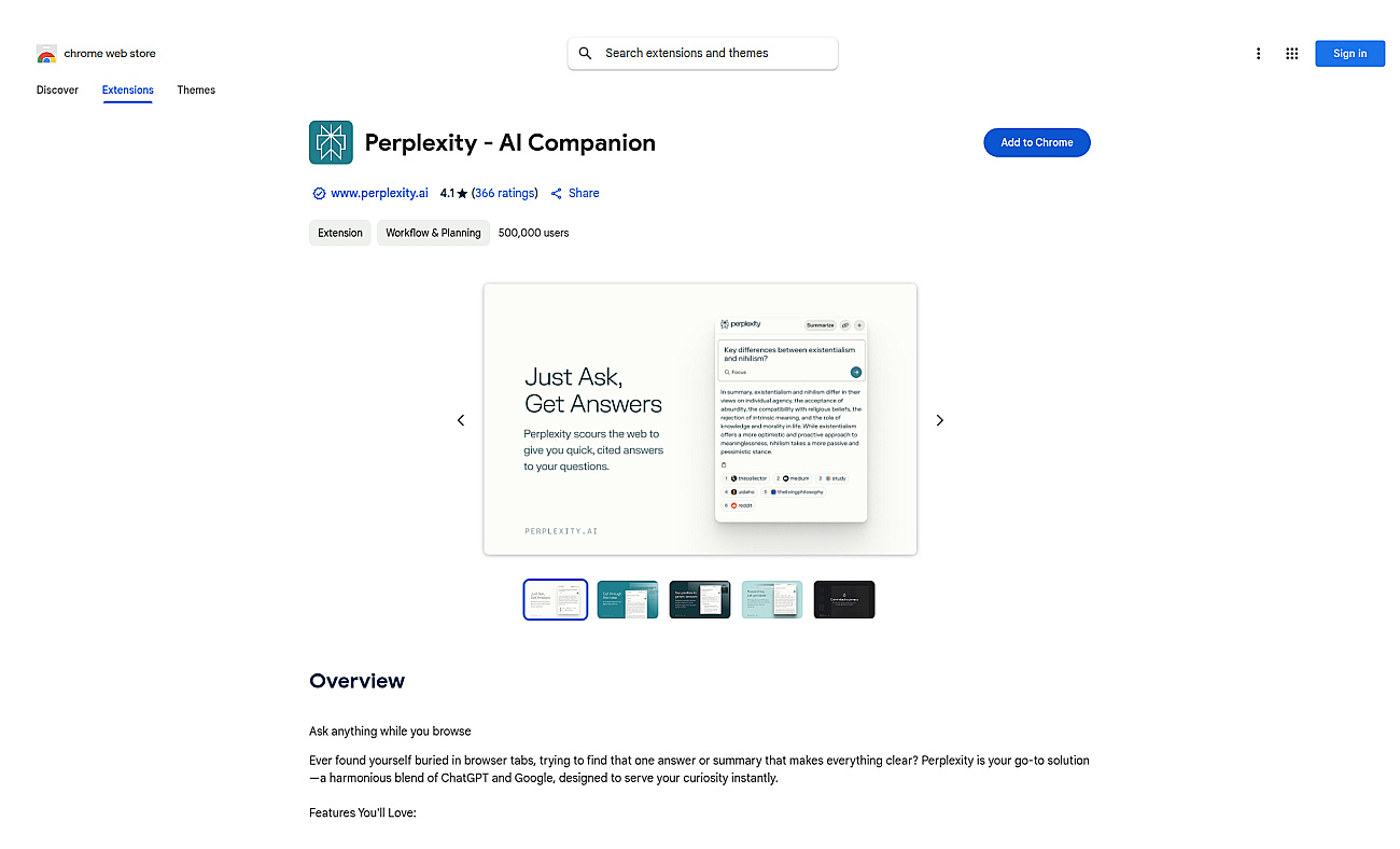 Perplexity for Chrome screenshot