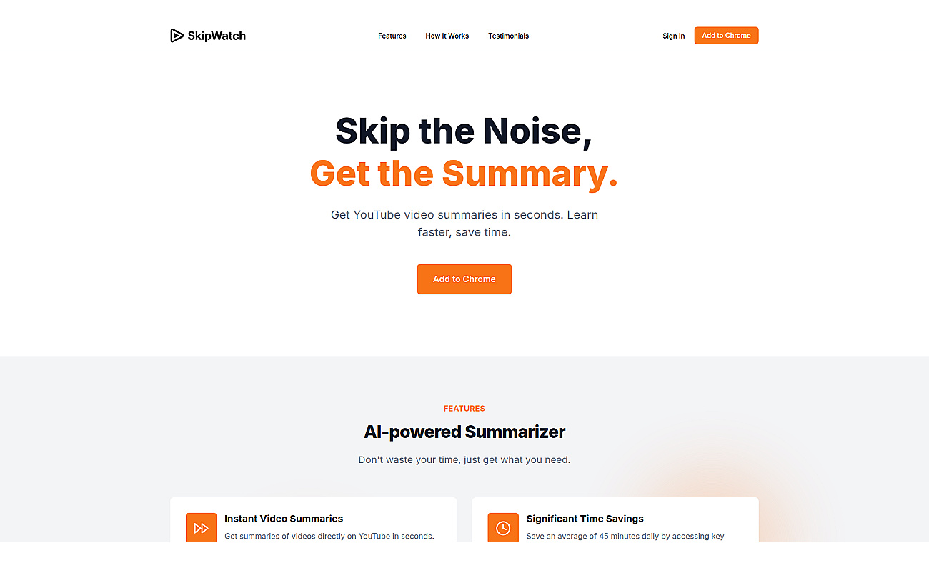 SkipWatch: AI YouTube Summarizer screenshot