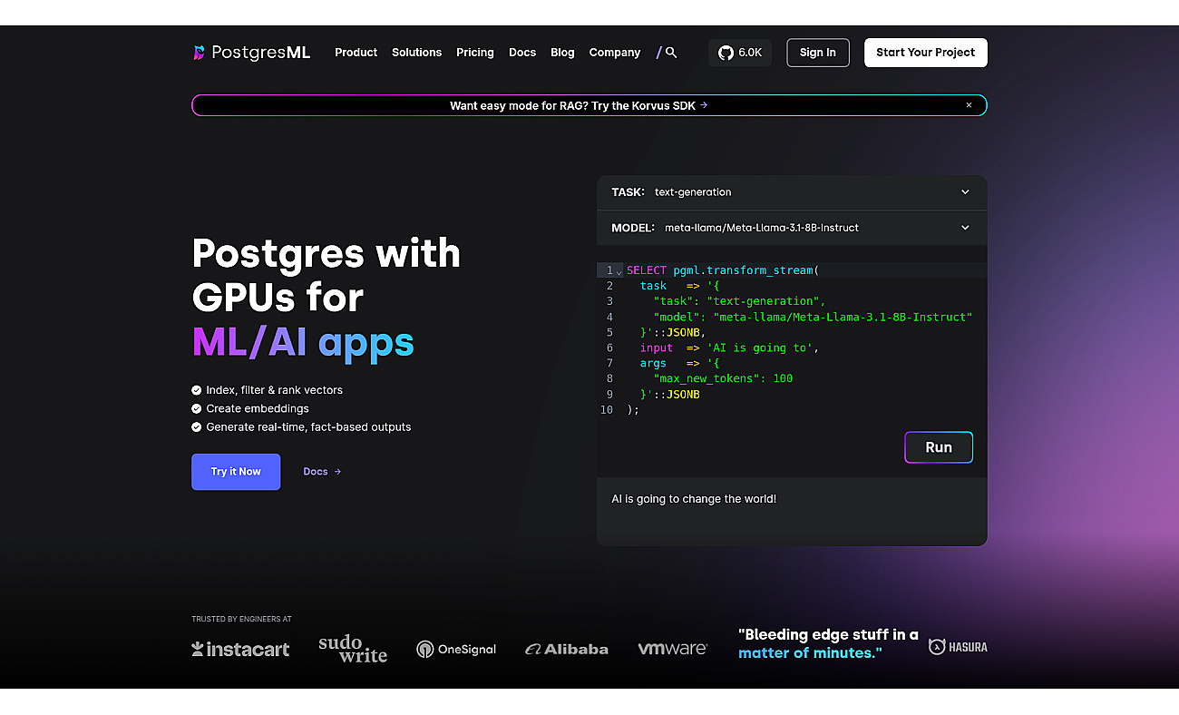 PostgresML screenshot