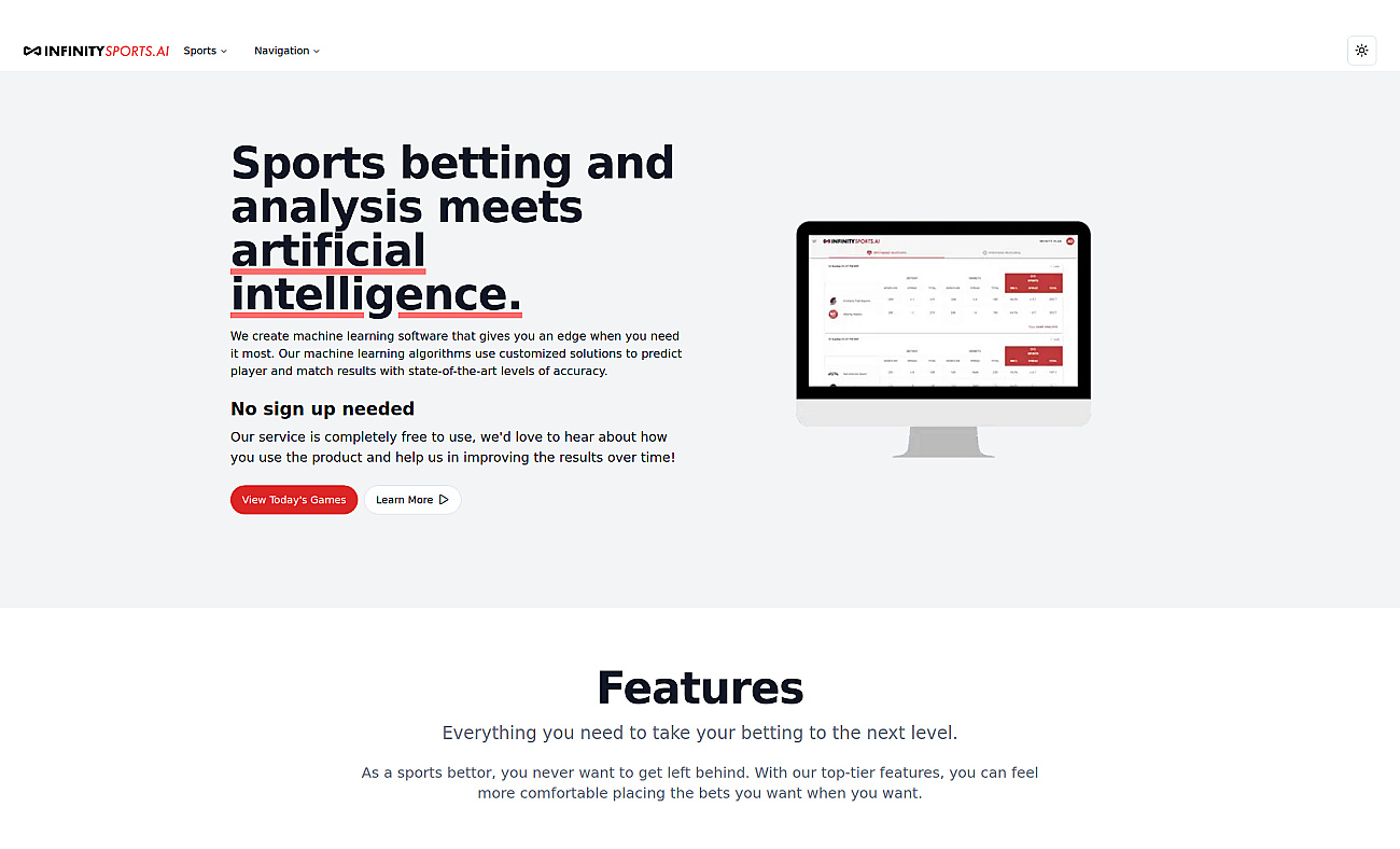 Infinitysports.ai screenshot