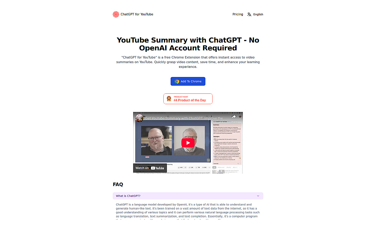 ChatGPT for YouTube screenshot