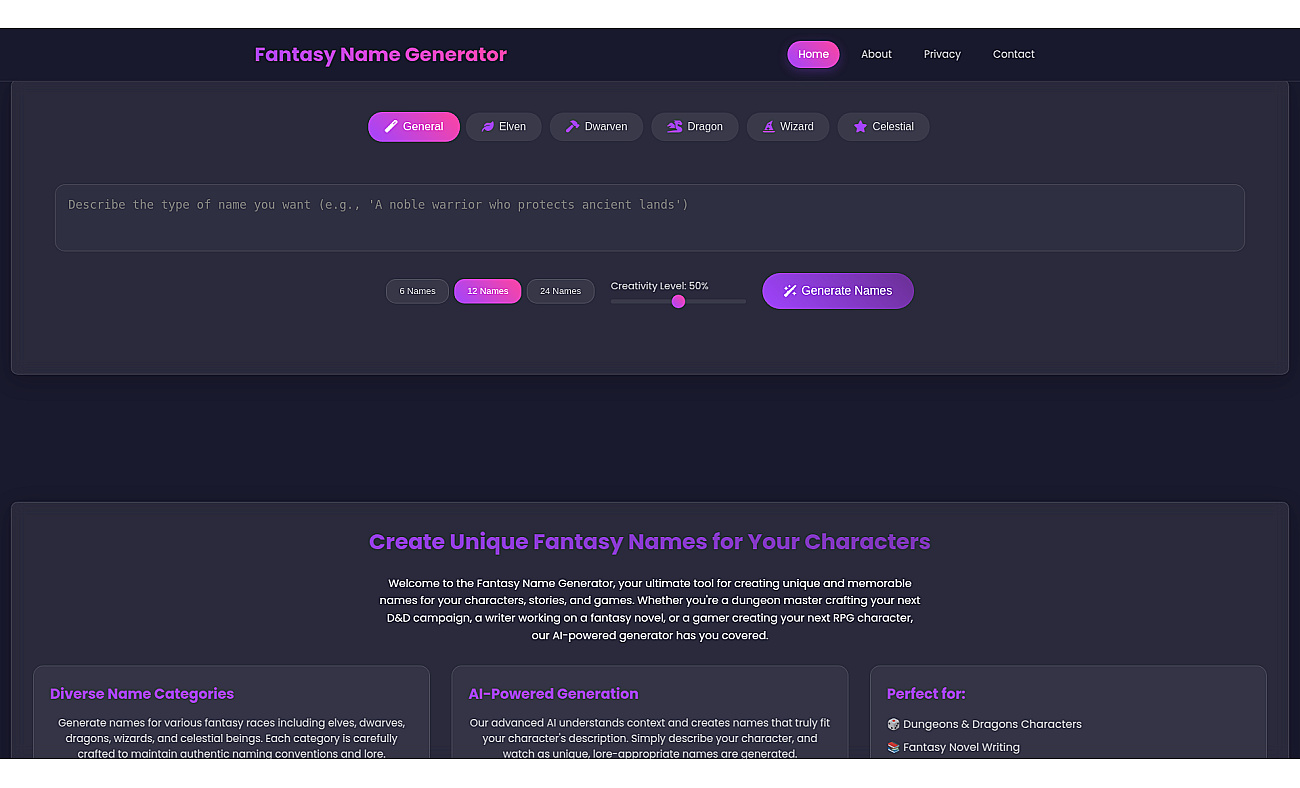 AI Fantasy Name Generator screenshot