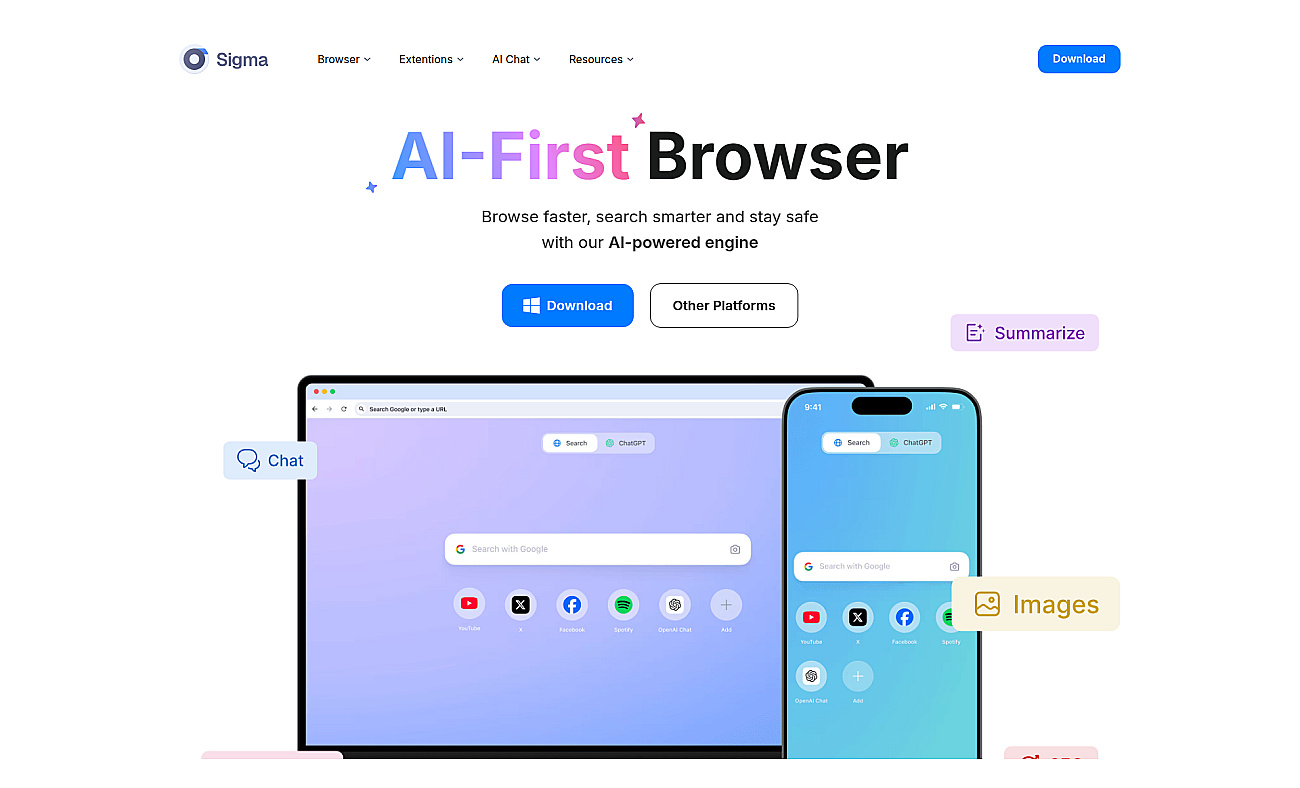 Sigma AI Browser screenshot