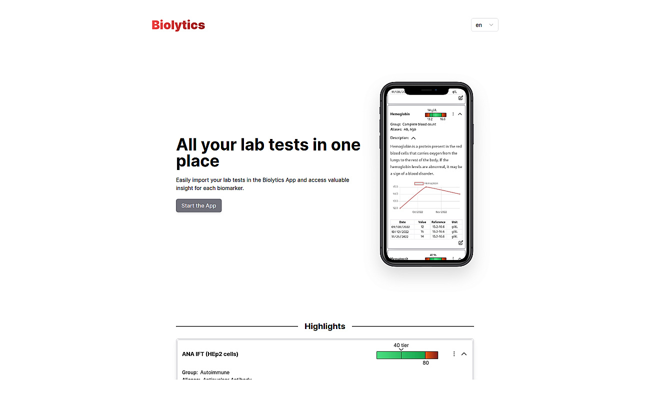 Biolytics screenshot