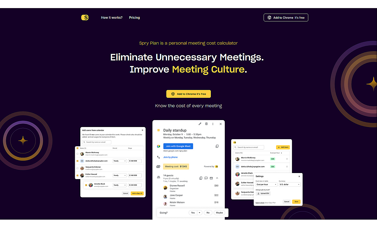 Spry Plan: Meeting Cost Calculator screenshot