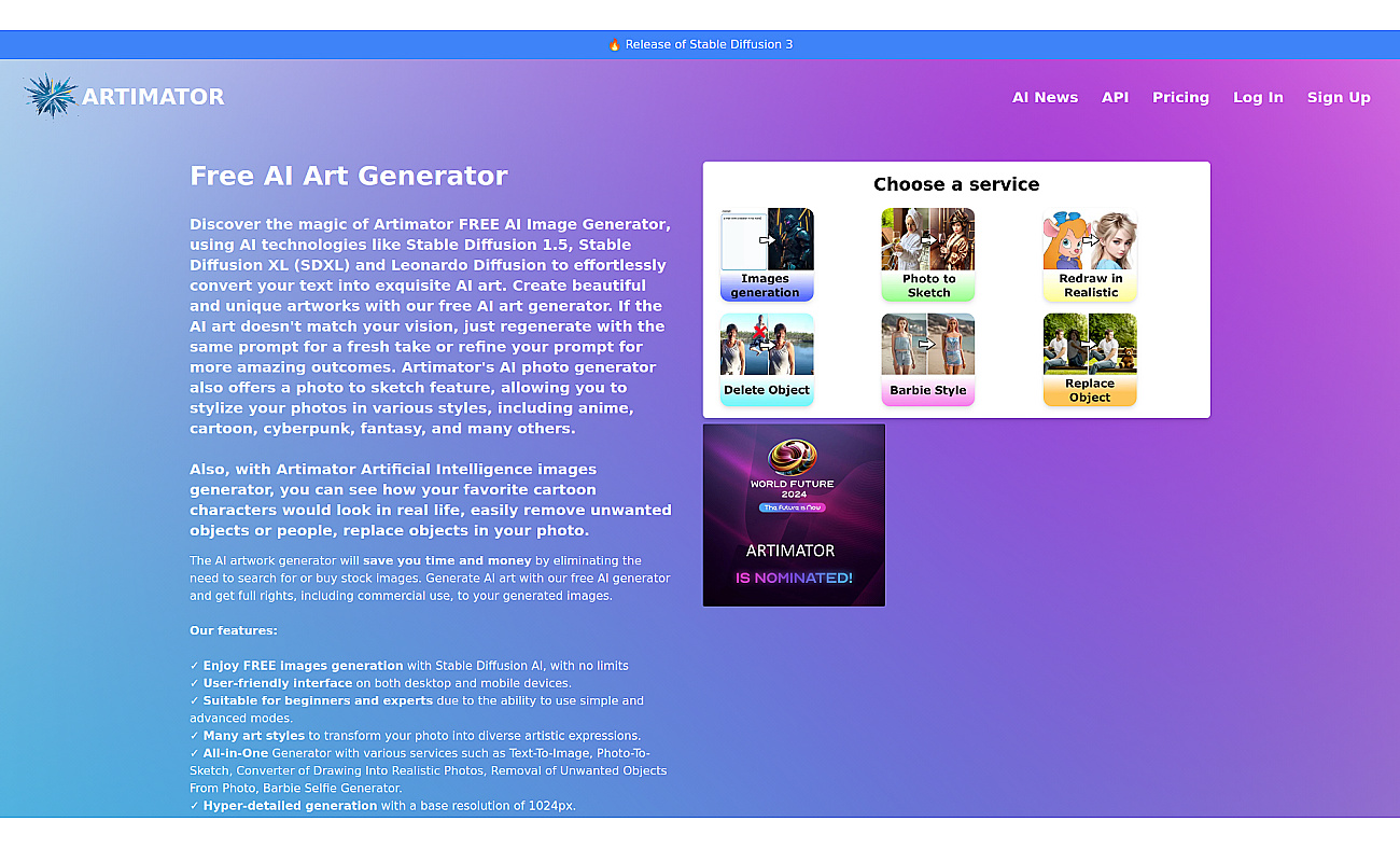 Artimator screenshot