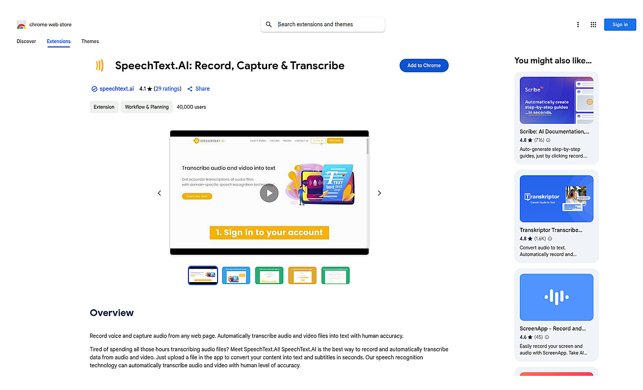 SpeechText.AI for Chrome screenshot