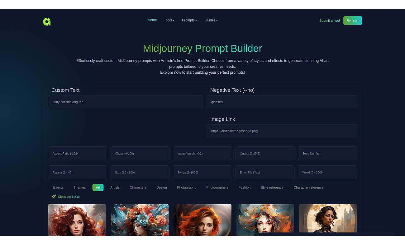 Midjourney Prompt Builder screenshot