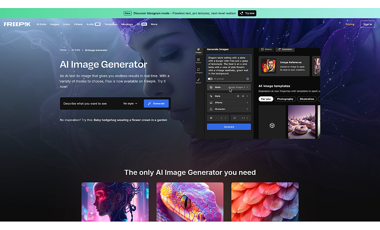 Freepik AI Image Generator screenshot