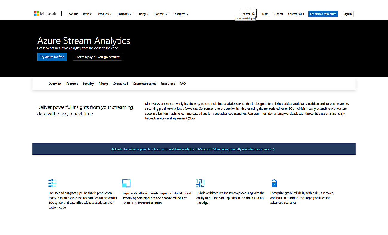 Microsoft Azure Stream Analytics screenshot