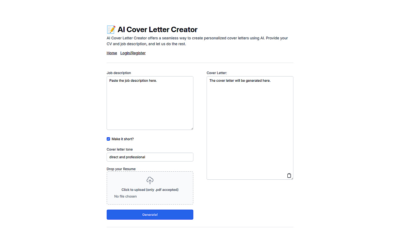 AICoverLetterCreator screenshot