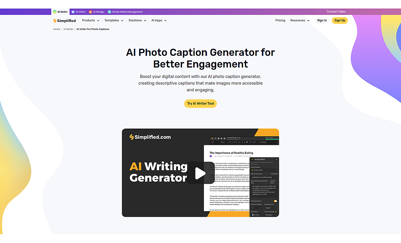 Simplified Image Captions screenshot