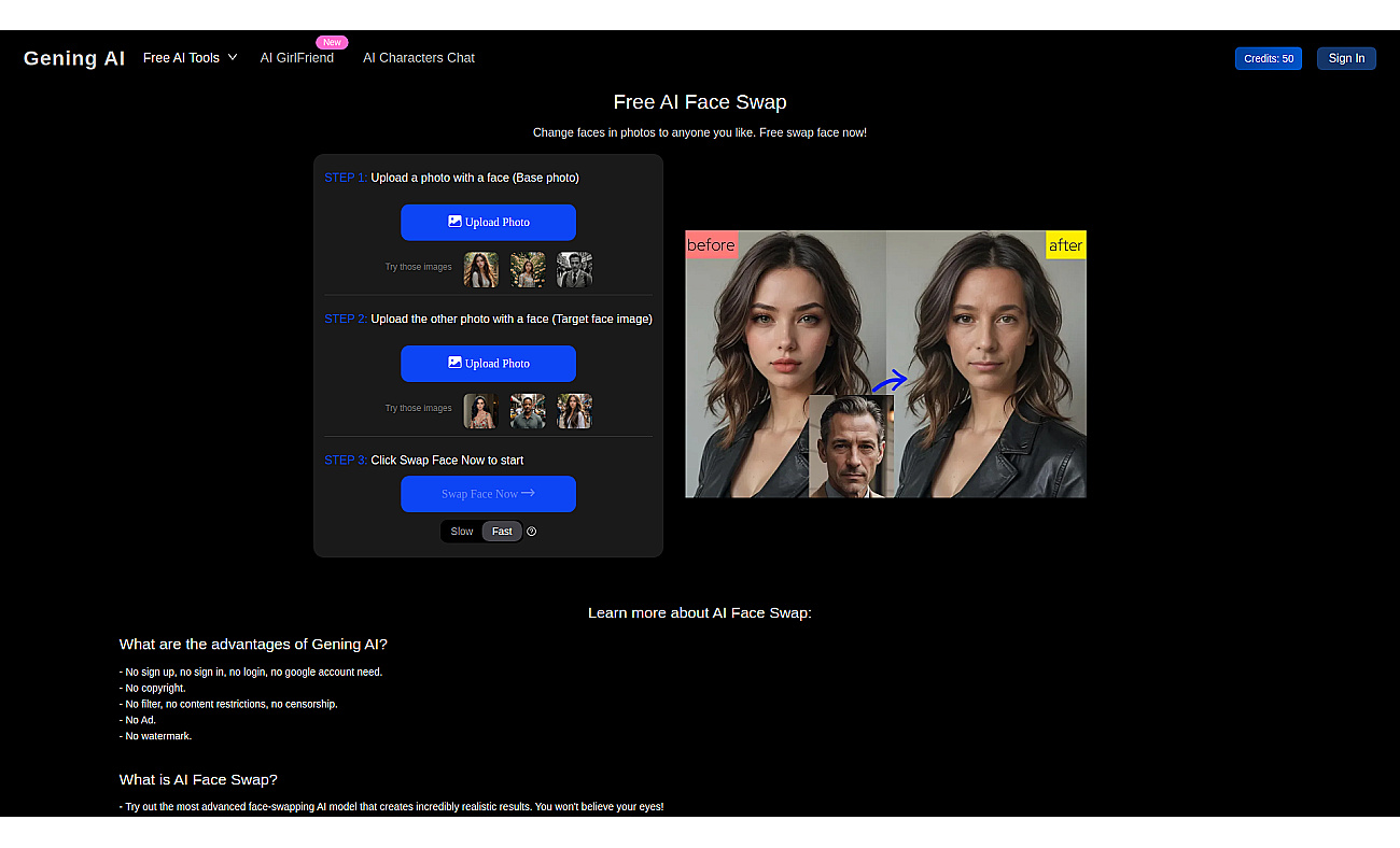 Gening AI face swapper screenshot