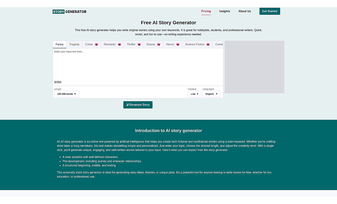 AIStoryGenerator.com screenshot