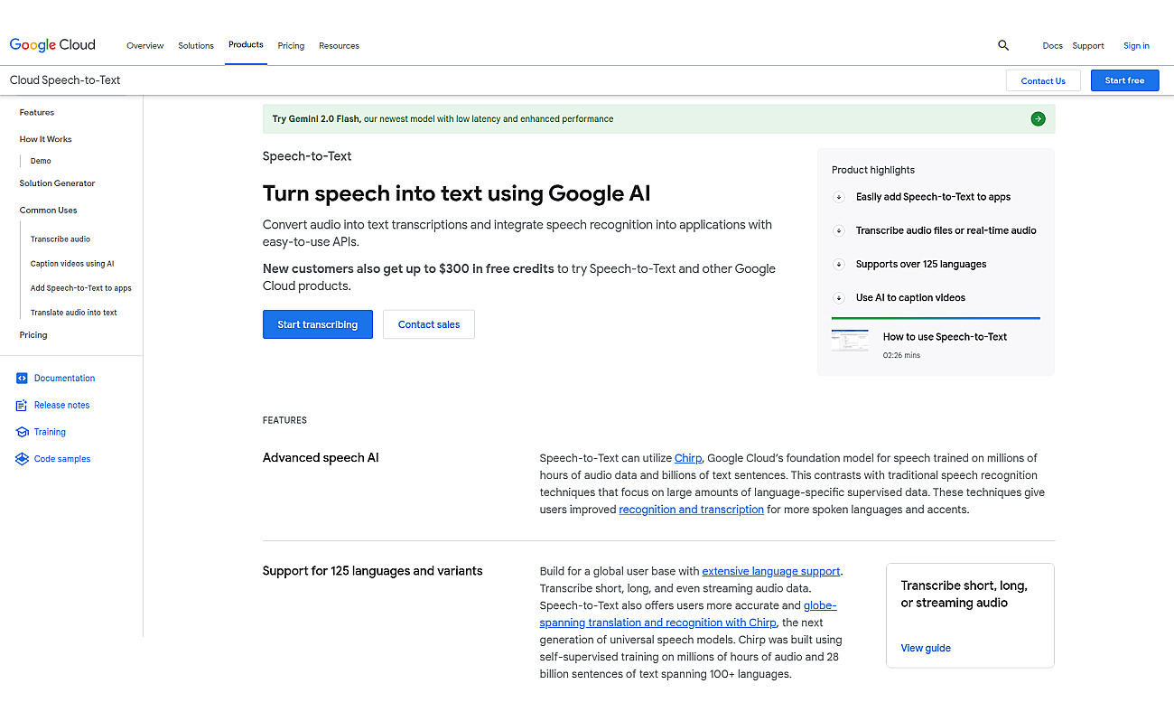 Google Cloud Speech to Text screenshot