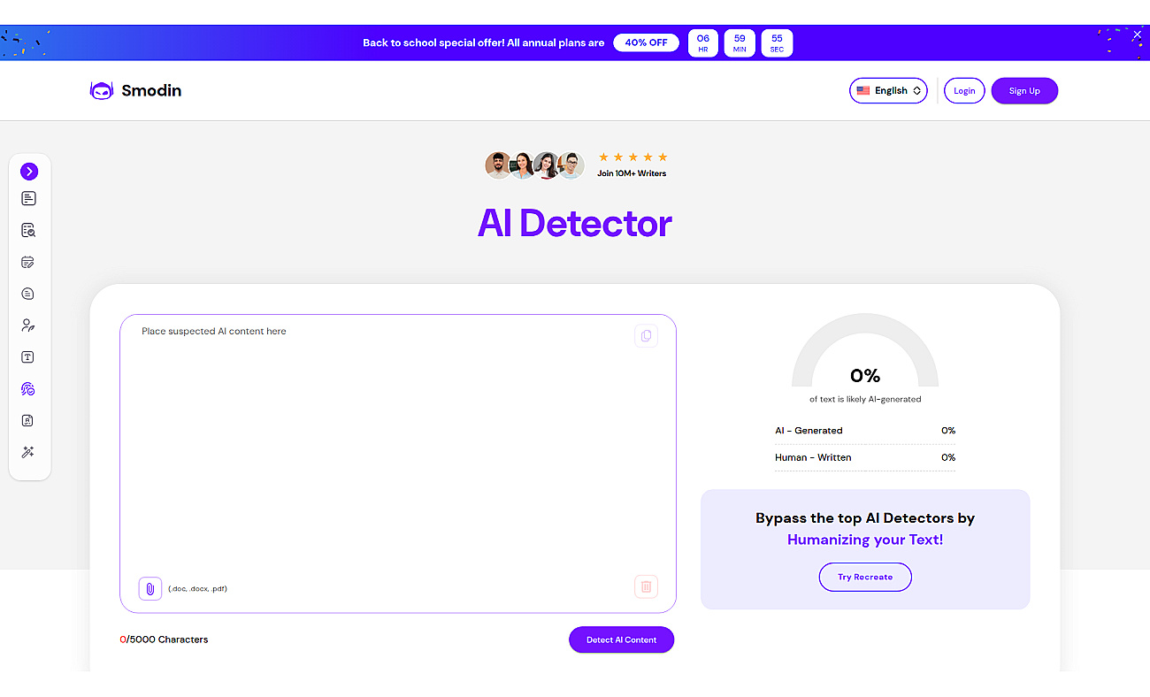 Smodin AI Content Detector screenshot
