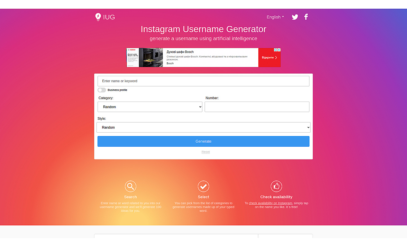 Instagram Username Generator (IUG) screenshot