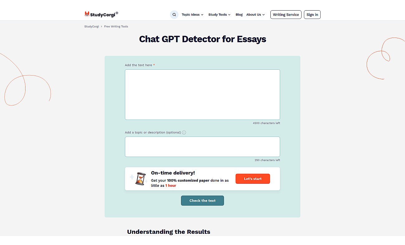StudyCorgi ChatGPT Detector screenshot
