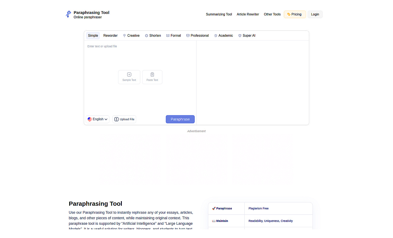 Paraphrasing.io screenshot