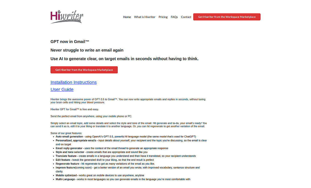 Hiwriter screenshot