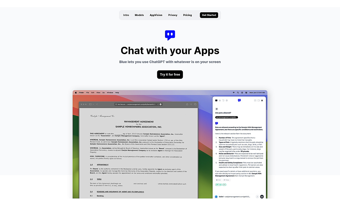 Blue - ChatGPT for Mac screenshot