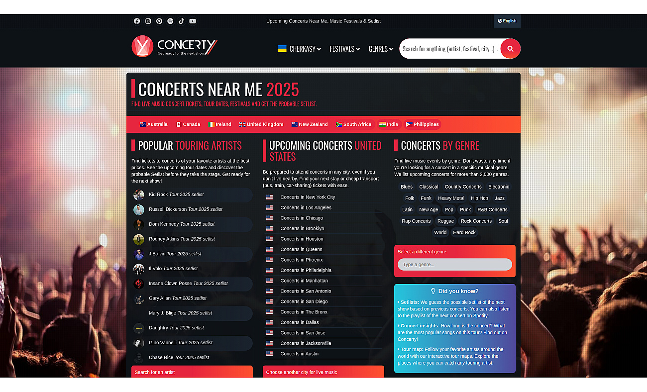 Concerty AI setlist prediction screenshot