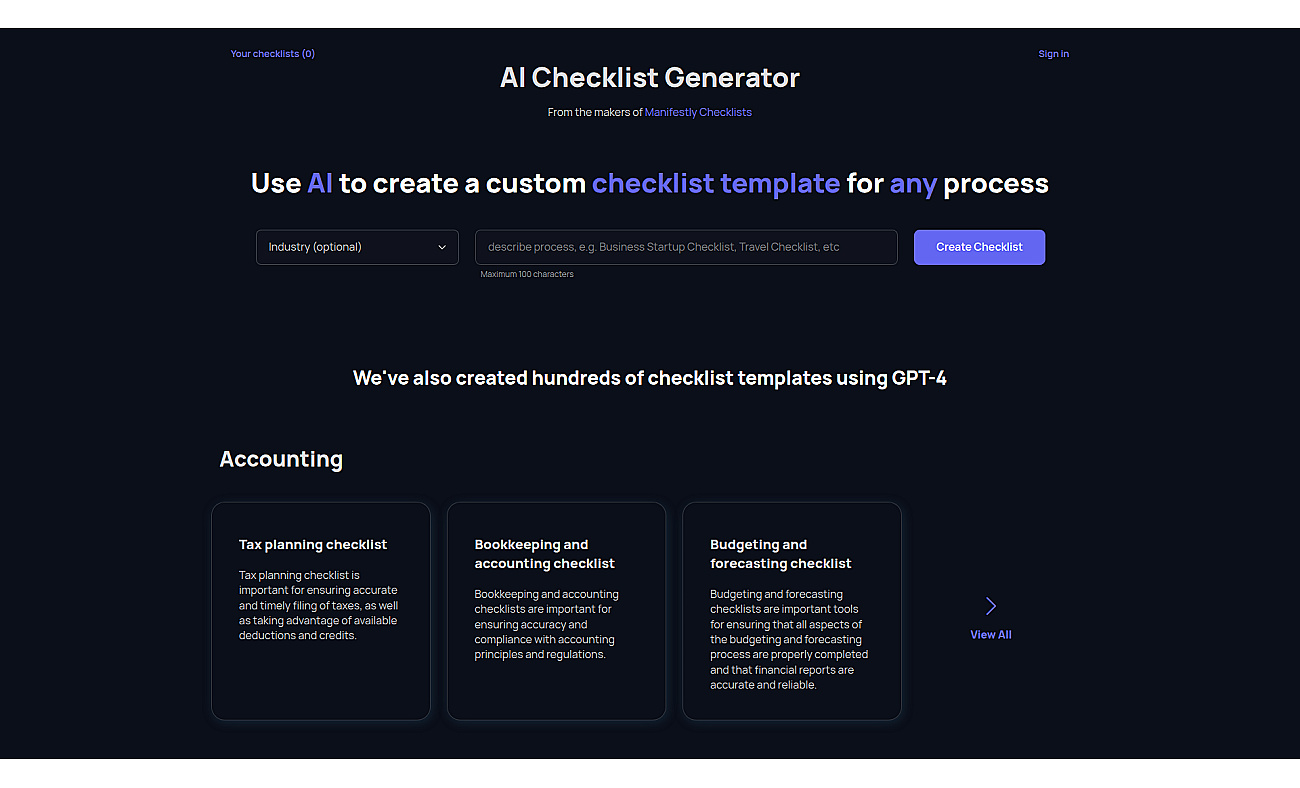Checklistgenerator screenshot