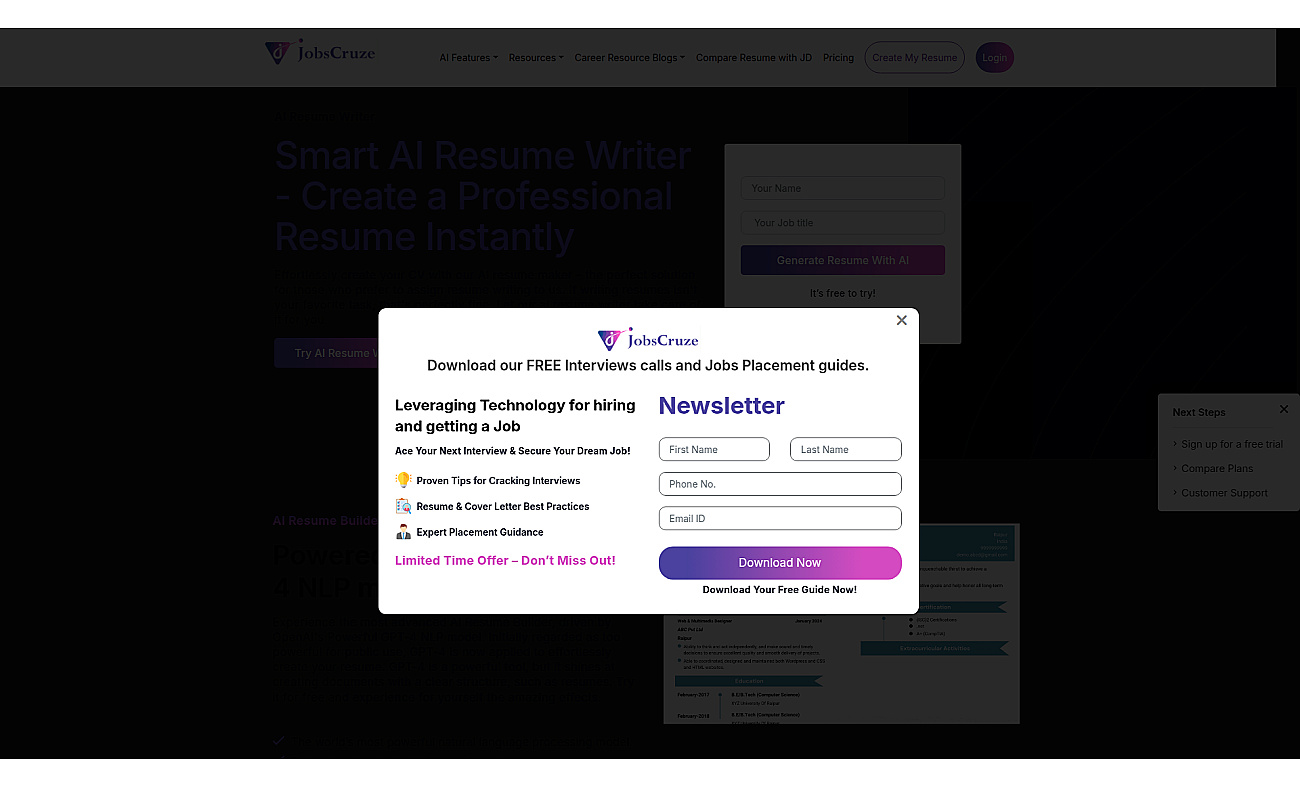 Jobscruze AI Resume Writer screenshot