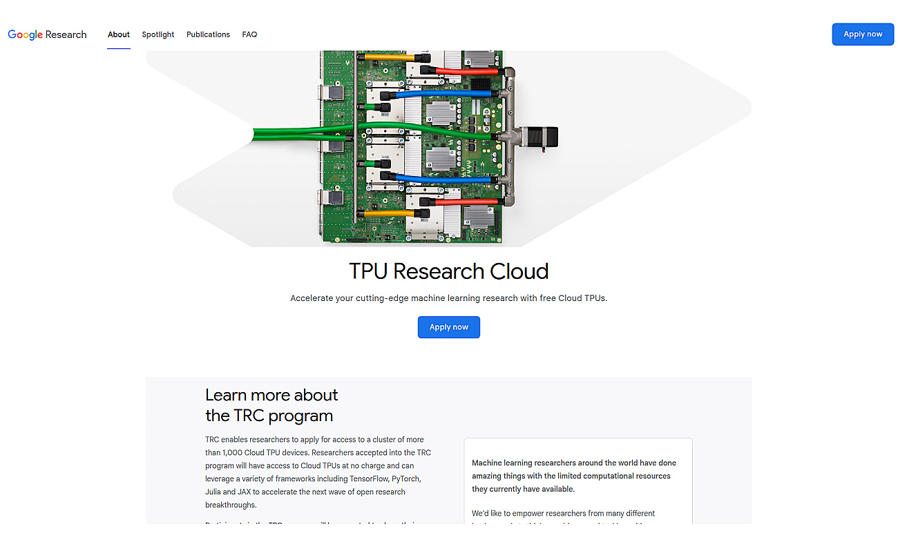 Tensorflow Research Cloud screenshot