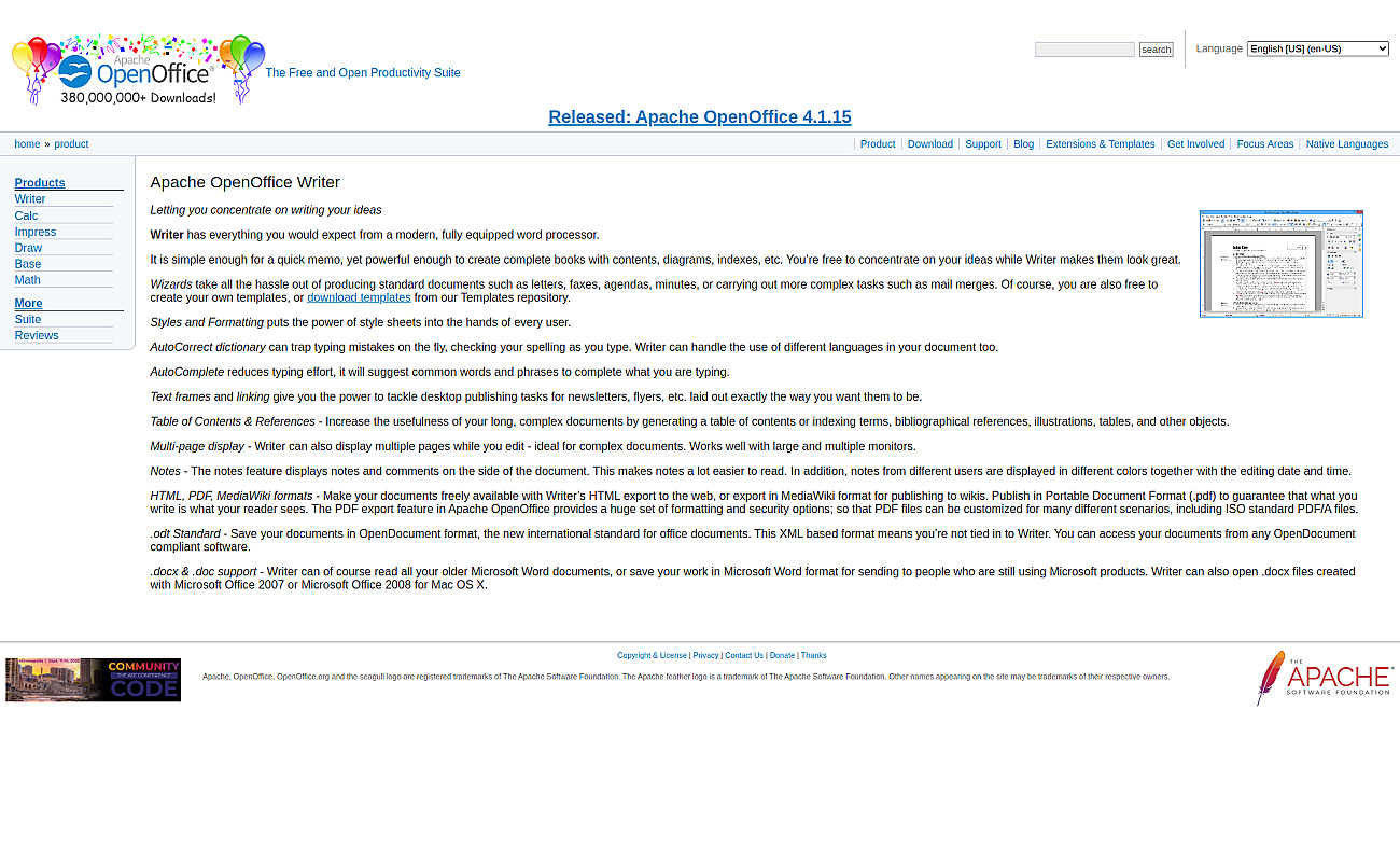 Apache OpenOffice Writer screenshot