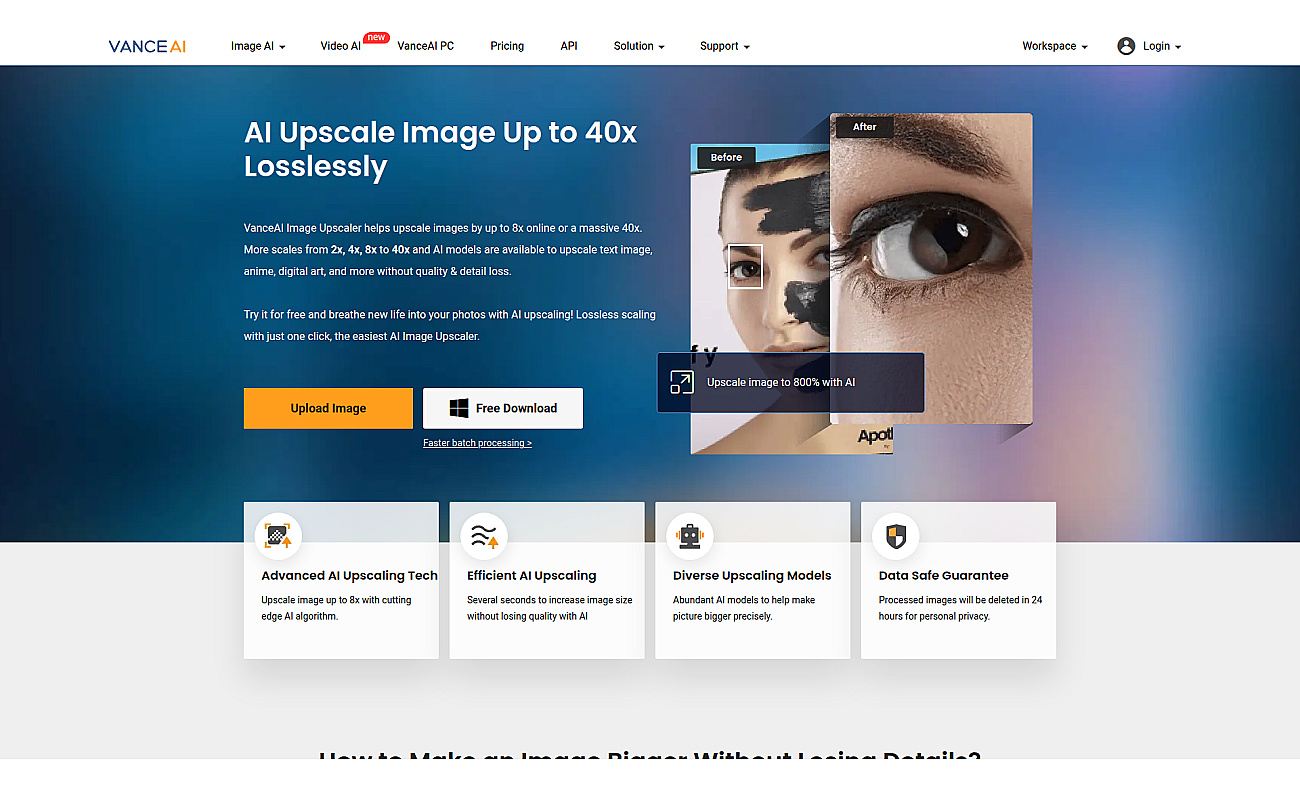 VanceAI Image Upscaler screenshot